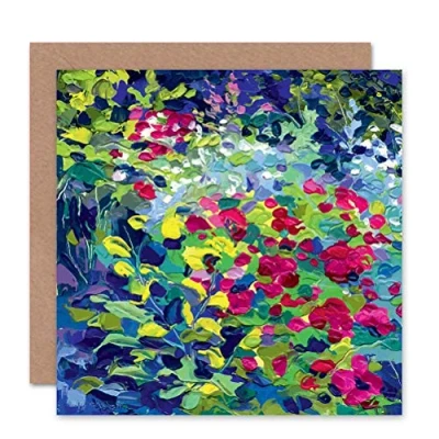 Image of Wee BLUE Coo FLOWERS ABSTRACT IMPRESSIONIST PINK GREEN BLANK BIRTHDAY CARD