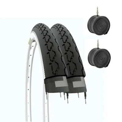 Image of 2 Tyres 24 x 1 3/8 (37 540) + Rooms for City Bike Child Road White Black Rubber Bicycle Women