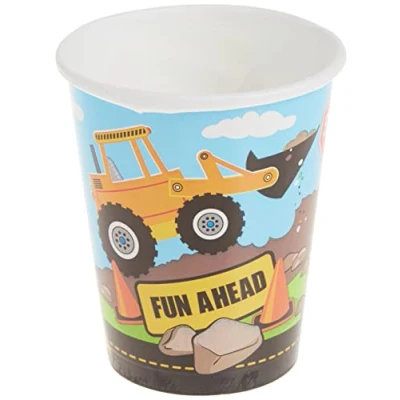 Image of Multicolor Construction Party Paper Cups (9oz) Pack of 8 Ideal for Themed Birthdays and Celebrations