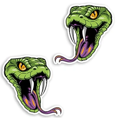 Image of 2 x 10cm Snake Vinyl Stickers Green Viper Wild Animal Sticker #29805