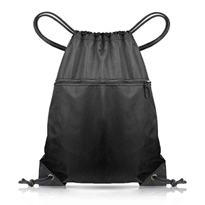 Image of CHEPULA Drawstring Bags, Large Black Sports Backpack String Swim Gym PE Bags for Women Men, Travel Beach Bag with Waterproof