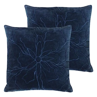 Image of Furn. Angeles Floral Velvet Polyester Filled Cushion Twin Pack,Navy,45 x 45cm