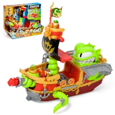 Image of Piratix kraken Ship Contains 1 ship, 2 &amp; exclusive accessories, cannon projectile, treasure, 6 gold treasures, flag, sword,