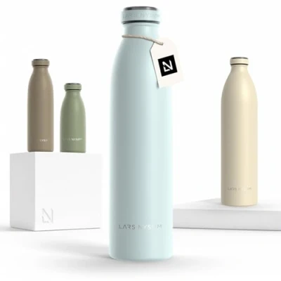 Image of LARS NYSØM Stainless Steel Insulated Water Bottle 12oz 17oz 25oz 34oz 51oz Thermo Flask for Hot and Cold Beverages Leakproof Drinking (Misty Blue, 750ml)