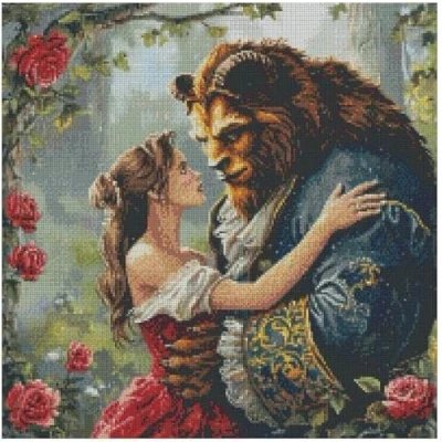 Image of Belle in red (2),Counted Cross Stitch Kits, 14 Count aida Fabric, 100% Cotton Thread, 200x200 Stitch,36x36cm Counted kit