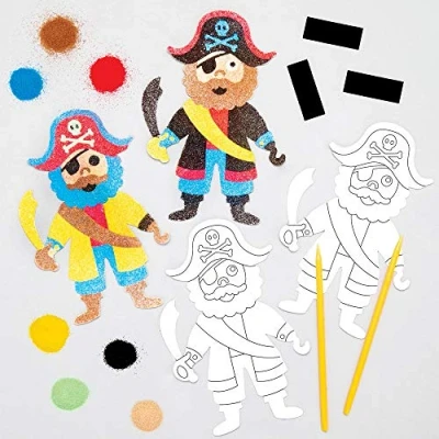 Image of Baker Ross AT666 Pirate Sand Art Fridge Magnets Kits Pack of 6, for Children to Decorate and Display, Ideal Kids Arts Crafts Project, Black,Blue,Green