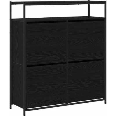 Image of vidaXL Shoe Cabinet with 4 Flip Drawers Black Oak 100x34x112 cm