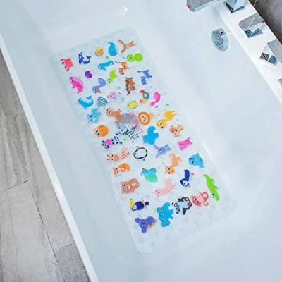 Image of BEEHOMEE Bath Mats for Tub Large Cartoon Non Slip Bathroom Bathtub Mat Anti Shower Floor 89.5 X 39 CM,Machine Washable XL Size Mats(Zoo)