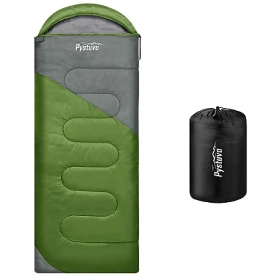 Image of Pystuvo Sleeping Bag for Adults,4 Season Bag,Lightweight,Waterproof Indoor &amp; Outdoor Use,Comfortable Sackfor Kids,Teens Adults Hiking,Backpacking and Camping,Green+Gray