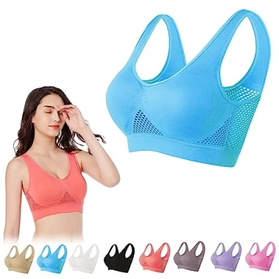 Image of Breathable Cool Lift Up Air Bra, Seamless No Underwire Permeable Cooling Comfort Bra,Mesh Sports Bras for Women (Blue,5XL)