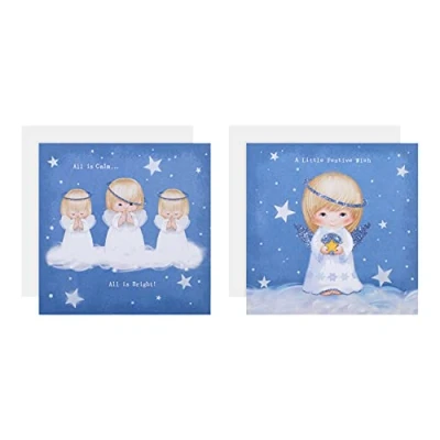 Image of Hallmark Charity Christmas Cards Pack of 16 in 2 Cute Retro Angel Designs