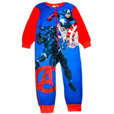 Image of Marvel Avengers Boys Fleece Onesie All in One Pyjamas Kids Sleepsuit Onezee 4 10 Years (Red, 9 Years)