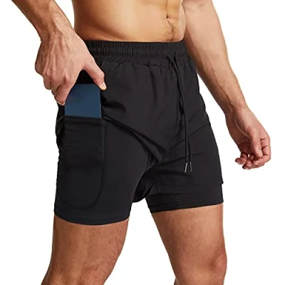 Image of Danfiki Men Running Shorts Men&#039;s Workout with Phone Pocket 2 in 1 Gym Training Lightweight Quick Drying Black