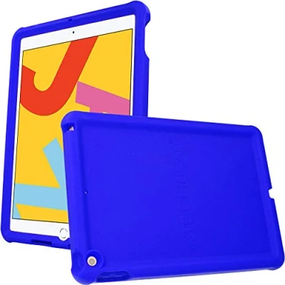 Image of TECHGEAR Bumper Designed for Apple iPad 10.2&quot; 2021 2020 2019, 9th / 8th 7th Generation, Rugged Shockproof Soft Silicone Protective Easy Grip Anti Slip Kids Proof Case with Screen Film [Blue]