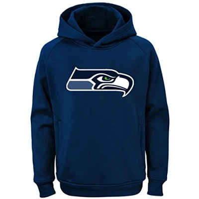 Image of Outerstuff NFL Youth Team Color Performance Primary Logo Pullover Sweatshirt Hoodie (Large 14/16, Seattle Seahawks)