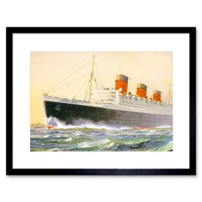 Image of Wee Blue Coo Painting Ship Sail Boat Rms Queen Mary Picture Framed Wall Art Print