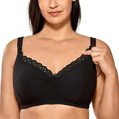 Image of Gratlin Women&#039;s Nursing Bras Cotton Plus Size Maternity Wireless Comfort Breastfeeding Bra Black 34E