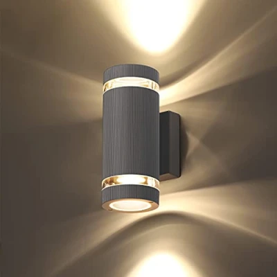 Image of CELAVY Outdoor Wall Lights Up Down, Outside Mains Powered, IP65 Waterproof Porch Light Lamp Modern 3000K Aluminium, Exterior Round LED Front Door Lighting Mounted for House, Grey