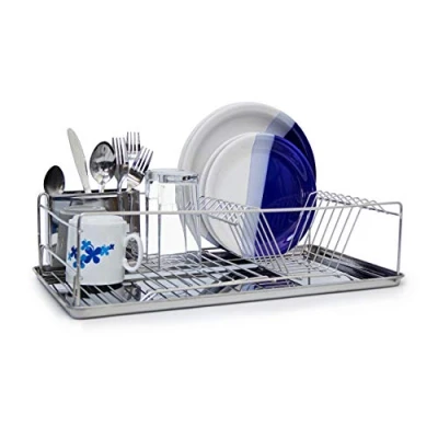Image of Relaxdays Metal Glossy Dish Rack with Drip Tray &amp; Cutlery Basket