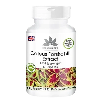 Image of Coleus forskohli Extract 50mg with 10mg forskolin, Vegan, 60 Capsules, Without Silicon Dioxide HERBADIREKT by Warnke Vitalstoffe German Pharmacy Quality