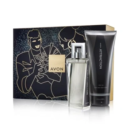 Image of Avon Attraction for HIM Gift Set Boxed &amp; Sealed containing 75ml Eau de Toilette 200ml Hair Body Wash