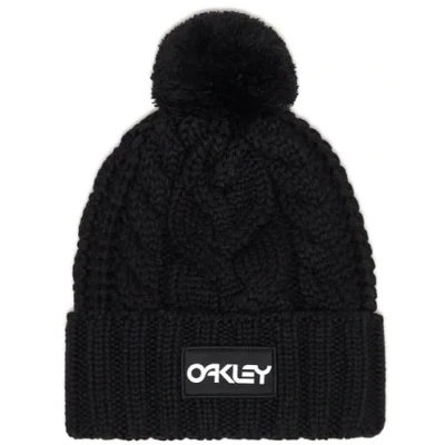 Image of Oakley Men&#039;s Harper Pom Beanie Hat, Black/White Logo, One Size
