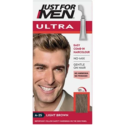 Image of Just For Men Ultra Light Brown Hair Colour Dye, No Mix Comb In Applicator to Away The Greys, Ammonia &amp; Peroxide Free A25