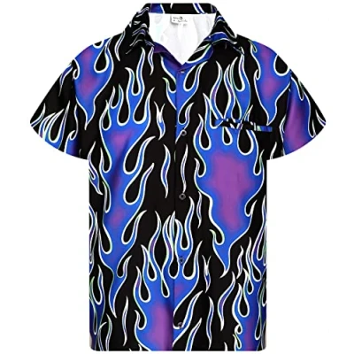 Image of King Kameha Funky Hawaiian Shirt, Men, Shortsleeve, Flames Wild, Purple, 6XL