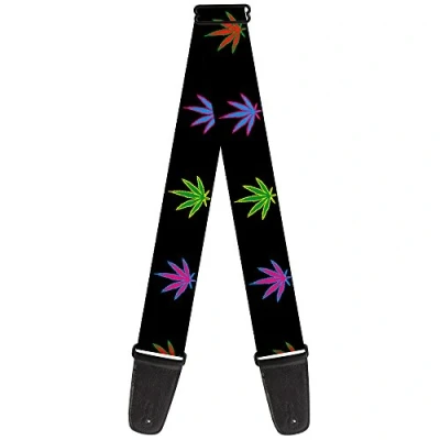 Image of Buckle Down GS W31338 &quot;Marijuana Leaf Repeat Black/Multi Color&quot; Guitar Strap