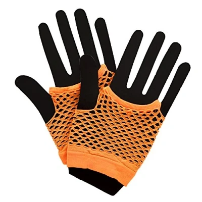 Image of Wicked Costumes 80&#039;s Net Gloves Neon Orange Fancy Dress Accessory