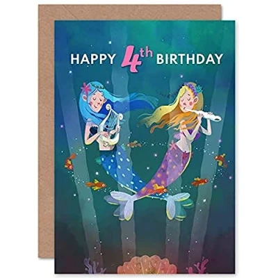 Image of Wee Blue Coo Mermaid Music Birthday 4th Greetings Card