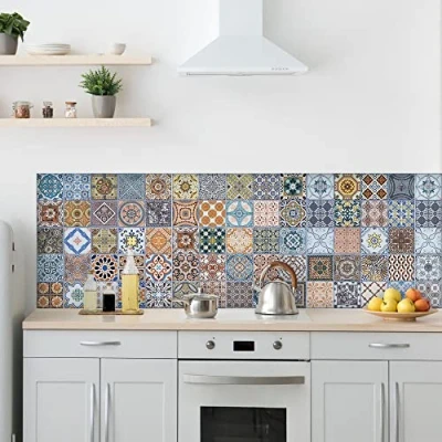 Image of Wall Sticker Kitchen Azulejos of Seville 180_x_60_cm 100% Made in Italy with Non Toxic, fire Retardant and Water Resistant Ink
