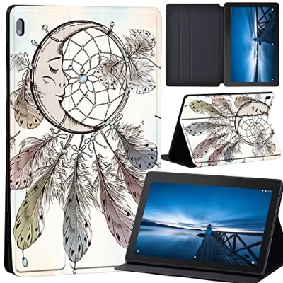 Image of Case for Lenovo Tab M10 TB X605F/ X605L/ X505F/ X505L, Leather Tri Fold Stand Cover 10.1 Inch Tablet, (moon dream feather)