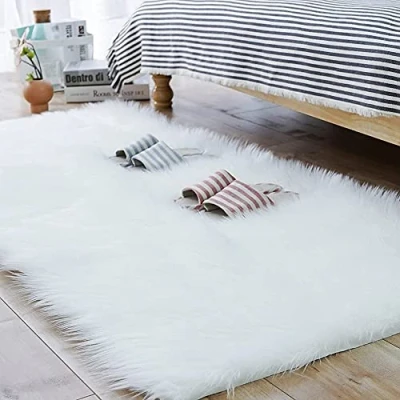 Image of HEQUN Faux Fur Rug, Fluffy Shaggy Rugs,Faux Sheepskin Rugs Floor Carpet for Bedrooms Living Room Kids Rooms Decor (White, 80 X 180 CM Square)