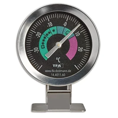Image of TFA Dostmann Refrigerator Thermometer Analogue 14.4011.60 Stainless Steel Also Suitable for Freezers Cold Stores up to 40 C Silver, Single Pack
