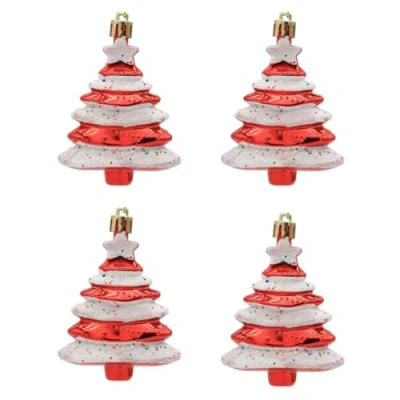 Image of 4 Pieces Christmas Tree Hanging Decorations Glitter Baubles Ornaments Pendants 9 x 6 CM, Red