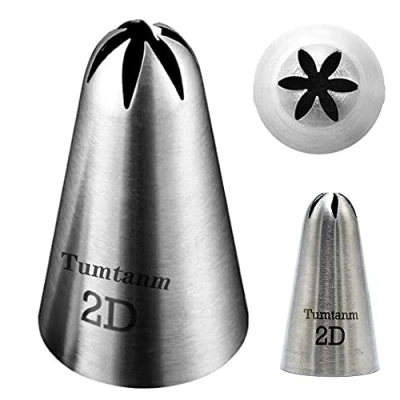 Image of Tumtanm 2D Nozzle Large Drop Flower Piping Tip, Seamless Stainless Steel Icing Tip #2D