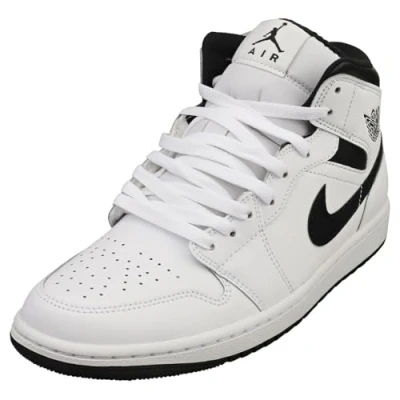 Image of Jordan AIR 1 MID Hightop trainers, Men&#039;s, Size: 8, White/black leather and imitation