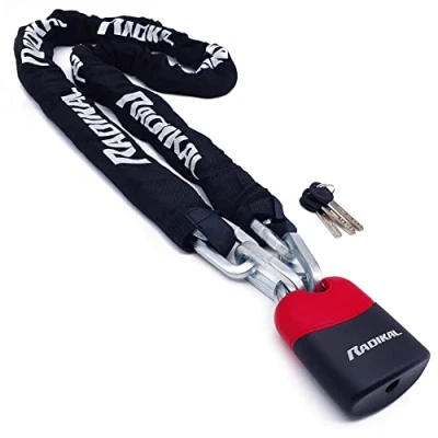 Image of Radikal RK4170 Padlock and reinforced steel chain ø10, 170 cm with anti theft protected arch Motorcycle, Scooter, Bike, Black
