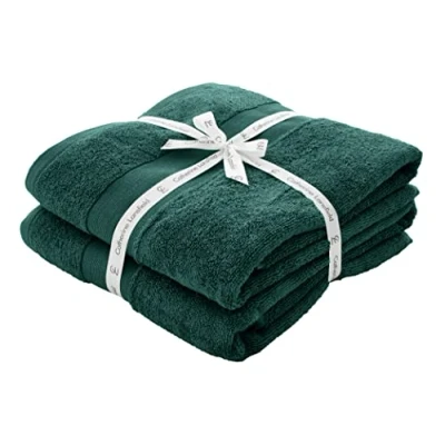 Image of Catherine Lansfield Anti Bacterial Soft &amp; Absorbent Cotton Bath Sheet Pair Forest Green