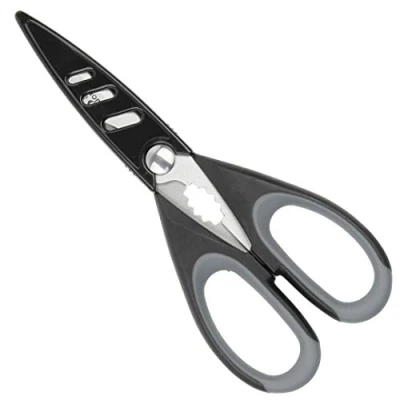 Image of Taylors Eye Witness Heavy Duty Kitchen Scissor Shears Large, Strong, Soft Grip, Dishwasher Safe, Multi purpose, Utility Food Cooking Snips, Bottle Opener &amp; Safety Sheath. (Grey)