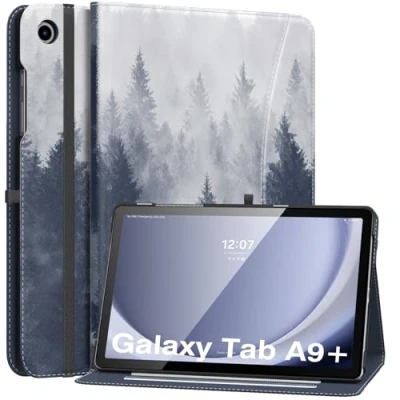 Image of MoKo Case for Samsung Galaxy Tab A9 Plus 11&quot; 2023 (SM X210/SM X216/SM X218), PU Leather Multi Angle Viewing Folding Stand Cover with Hand Strap, Front Pocket, Auto Wake/Sleep, Gray Forest
