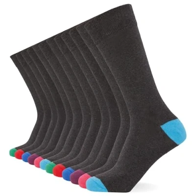 Image of FM London 12 Pack Smart Mens Socks Breathable Plain, Patterned, &amp; Black Men Cotton Suitable for Work and Casual Wear Soft, Insulated Ankle with Reinforced Heel Toe