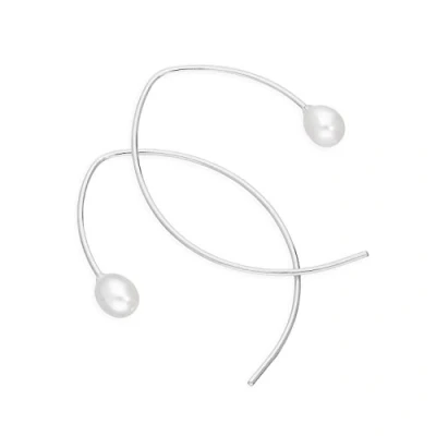 Image of Sterling Silver &amp; Pearl Curve Pull Through Earrings
