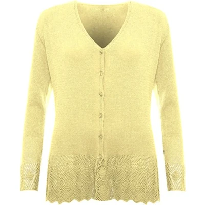 Image of WearAll New Plus Womens Knitted Button Cardigan Ladies Long Sleeve Crochet Top Yellow 22 24(l/XL)
