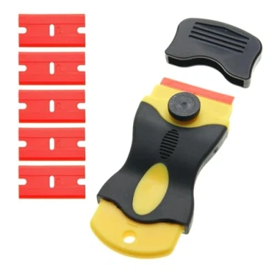 Image of Ex Pro Ceramic Hob Scraper with 5 x Plastic Blades, Safe to Glass, Removes Labels Stickers &amp; Decals, for Oven Window Windshields Shower Door