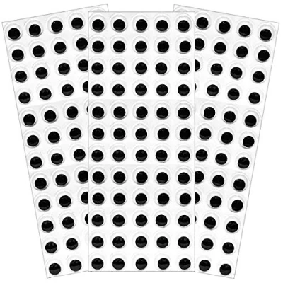 Image of 10mm Googly Wobbly Wiggly Wiggle Eyes Black Self Adhesive Peel and Stick 288 3 Sheets of 96 For Crafts Crafting Scrapbooking