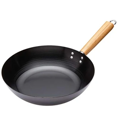 Image of KitchenCraft World of Flavours 30 cm Non Stick Wok for Induction Hob, Suitable All Heat Sources, Carbon Steel, Large, Black / Brown