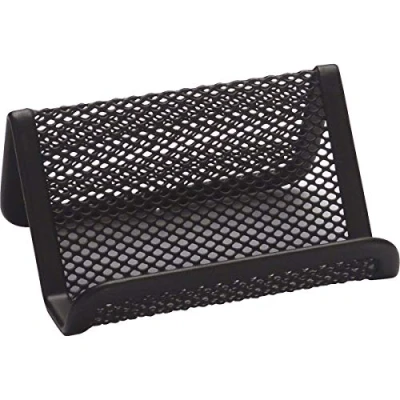 Image of Business Card Rack Q CONNECT Metal Black/Small Office Accessories/Type Desktop/Kind for Cards/Material Metal/Dividers 1 / Colour Black/Dimensions (mm) 95x75x45