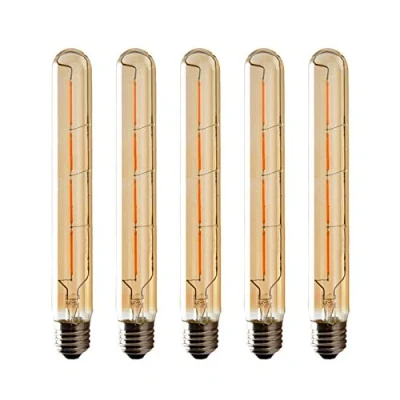 Image of ZFQ T30 Filament Vintage LED Bulbs 225mm Decorative Long Tube Light Retro Industrial Antique Edison E27 4W 400lm 2700K Warm White, Amber Glass, Non Dimmable 5 Pack